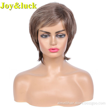 Blond Wig for Women wholesale Wigs With Bangs Ladies Hair Party Brown Ombre Blonde Natural Straight Short Synthetic Hair Wigs